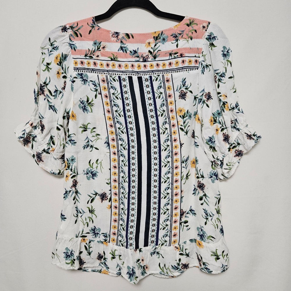 LuckyBrand Floral Boho Peasant Blouse‎ Ruffle Hem Indie Cottage S Summer Viscose - Picture 2 of 8